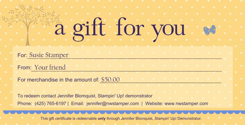 Stampin’ Up! Gift Certificates - Northwest Stamper
